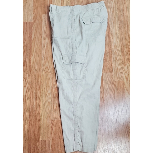 Chicos size 3 Xl linen blend straight crop cargo pants khaki stretch summer boho - Picture 4 of 9